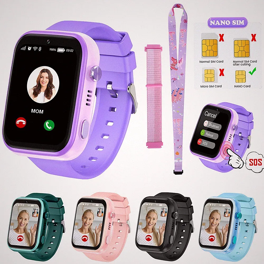 4G Kinder Smartwatch GPS SOS Videoanruf Kamera Armbanduhr für Junge Mädchen