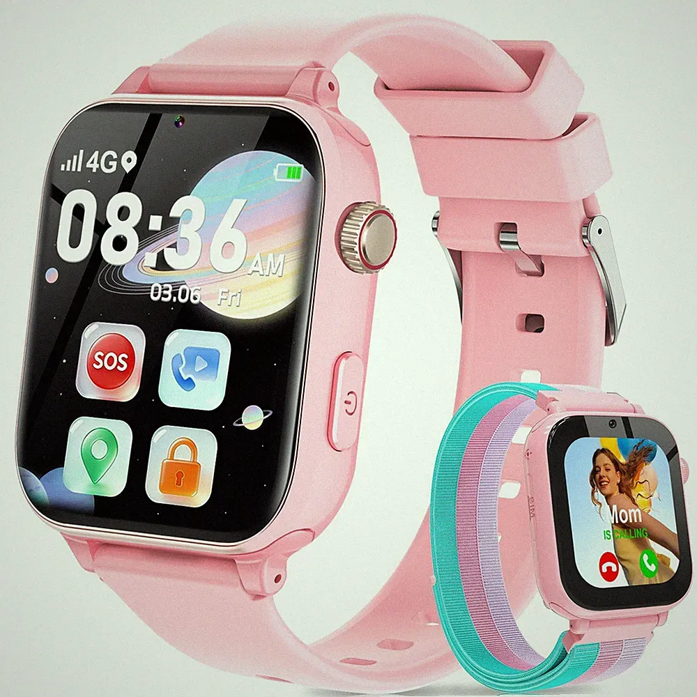 4G Kinder Smartwatch GPS Videoanruf SOS Schulmodus für Mädchen & Jungen pink