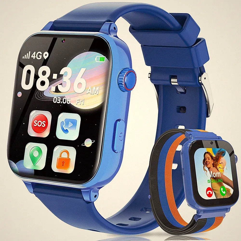 4G Kinder Smartwatch GPS, Videoanruf, SOS & Spiele für Jungen & Mädchen Blau