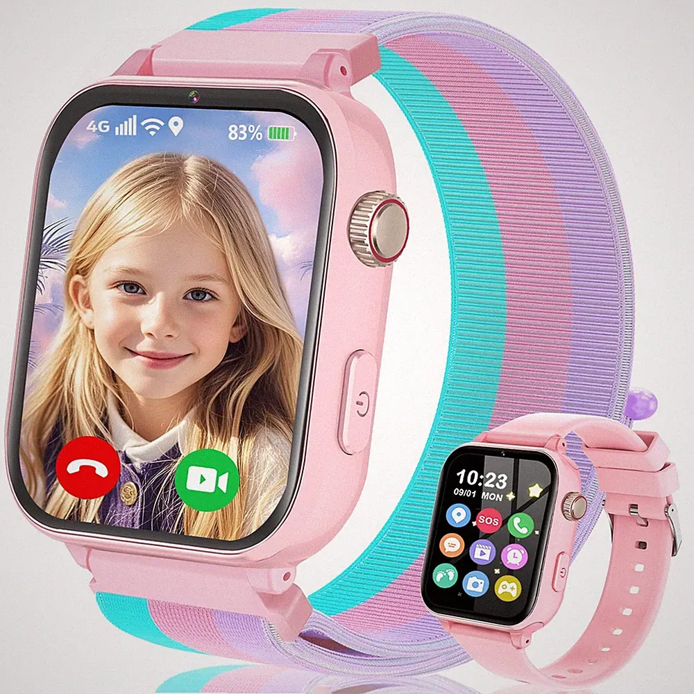 4G Kinder Smartwatch mit GPS, Videoanruf, SOS & Spielen, Pink für Mädchen
