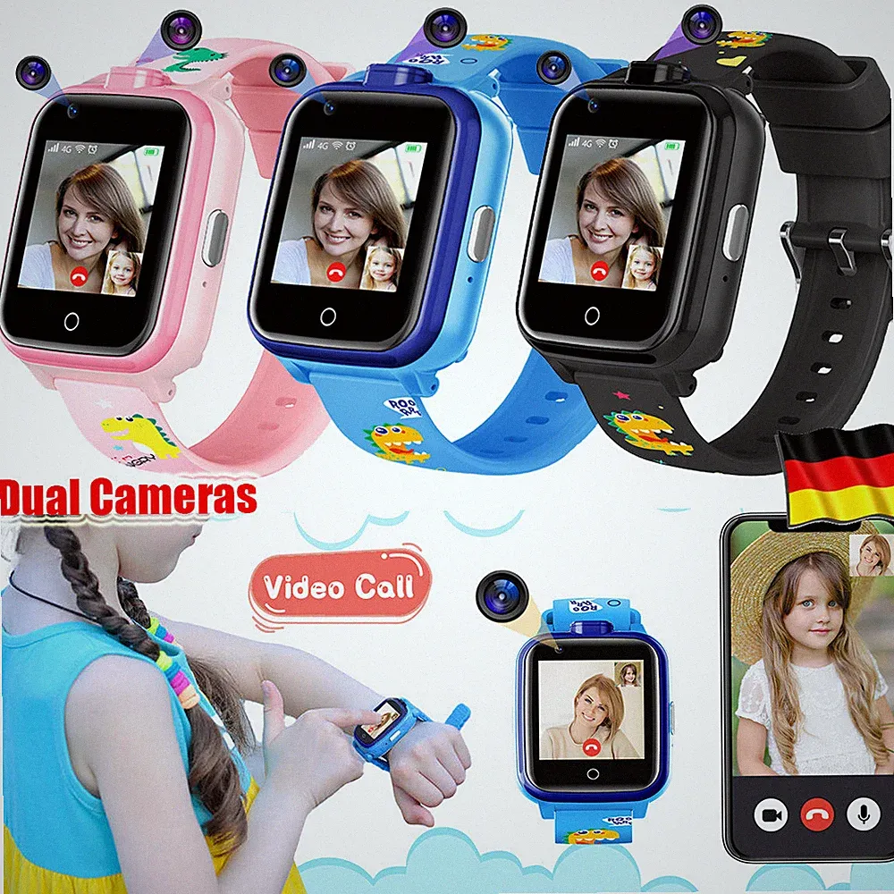 4G Kinder-Smartwatch Smartwatch-Telefon mit Dual-Kamera GPS-Tracker Video SOS