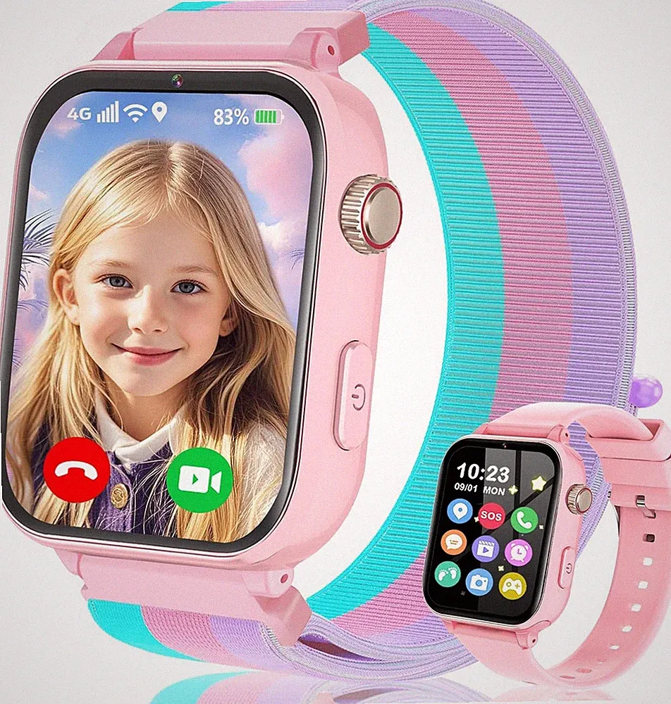 4G Smartwatch für Kinder mit GPS, Videoanruf, Schrittzähler, Wecker