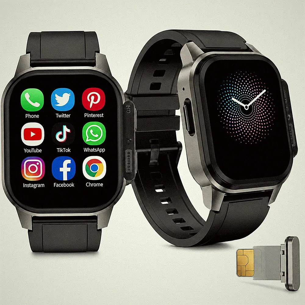 4G Smartwatch mit SIM Android GPS WLAN Kamera 16GB AMOLED Herren Damen schwarz