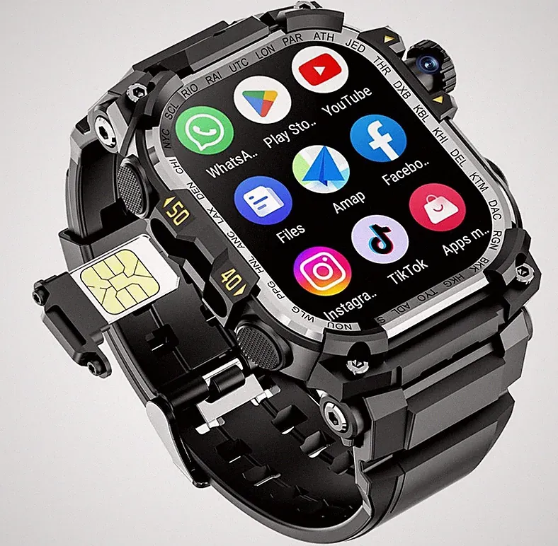 4G Smartwatch mit SIM Android GPS WLAN Kamera 32GB AMOLED Herren Uhr schwarz