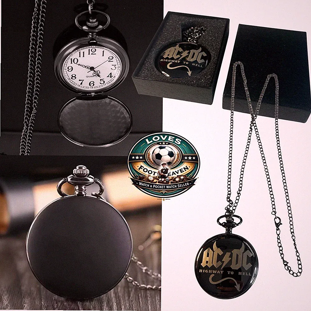 AC DC Logo Taschenuhr mit Kette & Geschenkbox Cool Retro Smart Highway To Hell