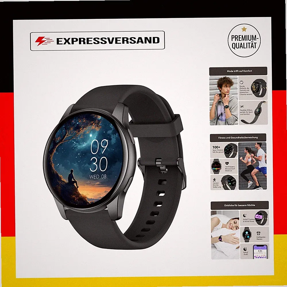AcclaFit Smartwatch mit HD-Display, Fitness Tracker, IP68 wasserdicht