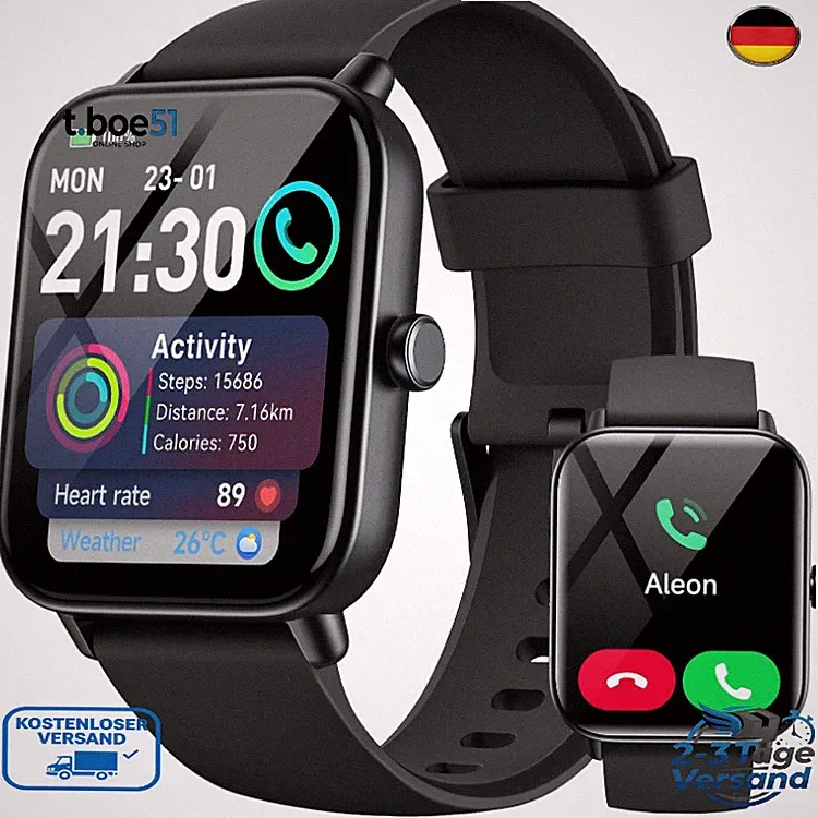 AEAC Smartwatch Herren Damen Fitness Tracker 1,8 Zoll Wasserdicht Bluetooth