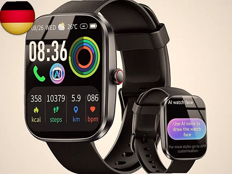 AI Smartwatch Herren Damen, 1.91" Smart Watch mit Bluetooth Anrufen