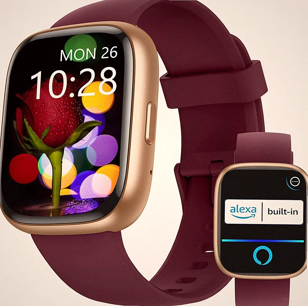 Alexa Smartwatch Damen Herren, Telefonfunktion, IP68 Wasserdicht Fitnessuhr mit