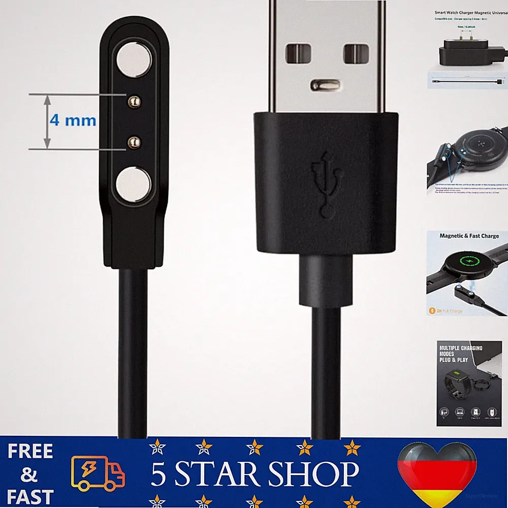 Alwisdom Magnetisches Smartwatch Ladekabel USB 2-Polig 4mm für Fitness Tracker