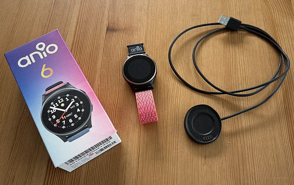 ANIO 6 Smartwatch Rot für Kinder mit GPS und Telefonfunktion mit Ladevorrichtung