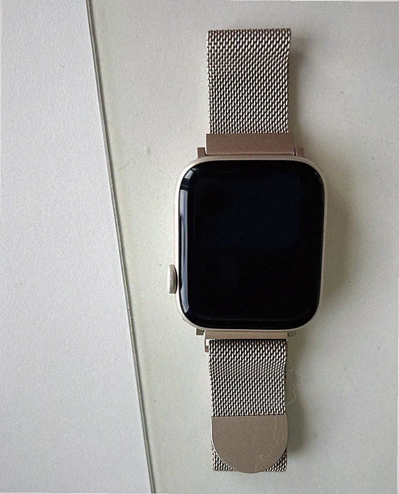 Apple Watch 44 mm Smartwatch für iOS mit Edelstahl-Milanese-Armband Rosa