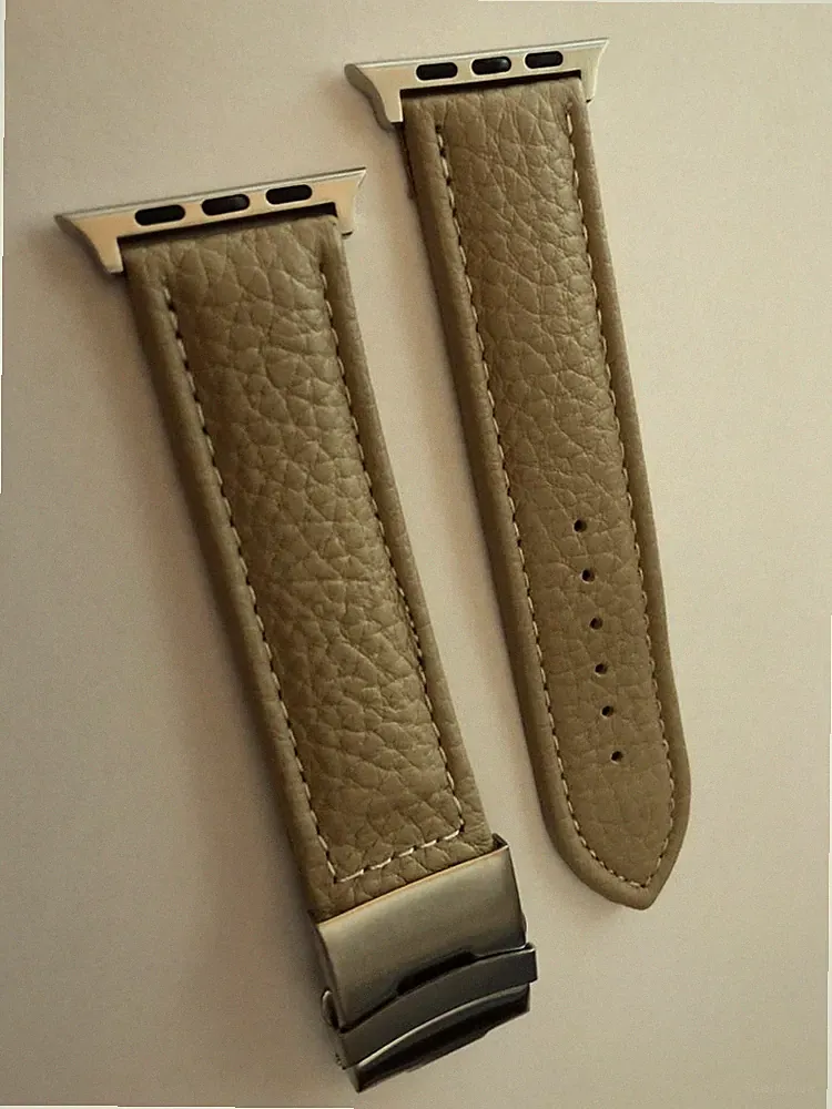 Apple Watch Ersatzband Leder/Faltschließe 42er Top Uhr Smartwatch beige/creme