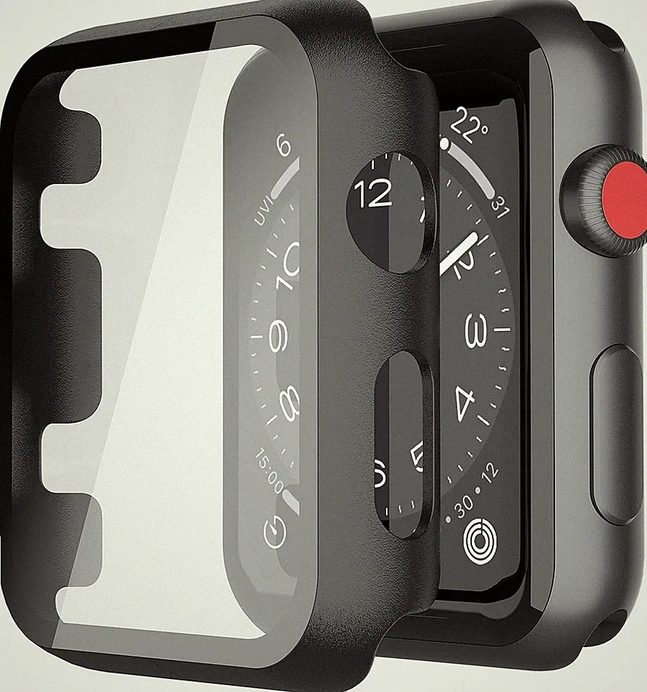 Apple Watch Hülle 42mm mit Glas Displayschutz, Schwarz, kompatibel mit Series