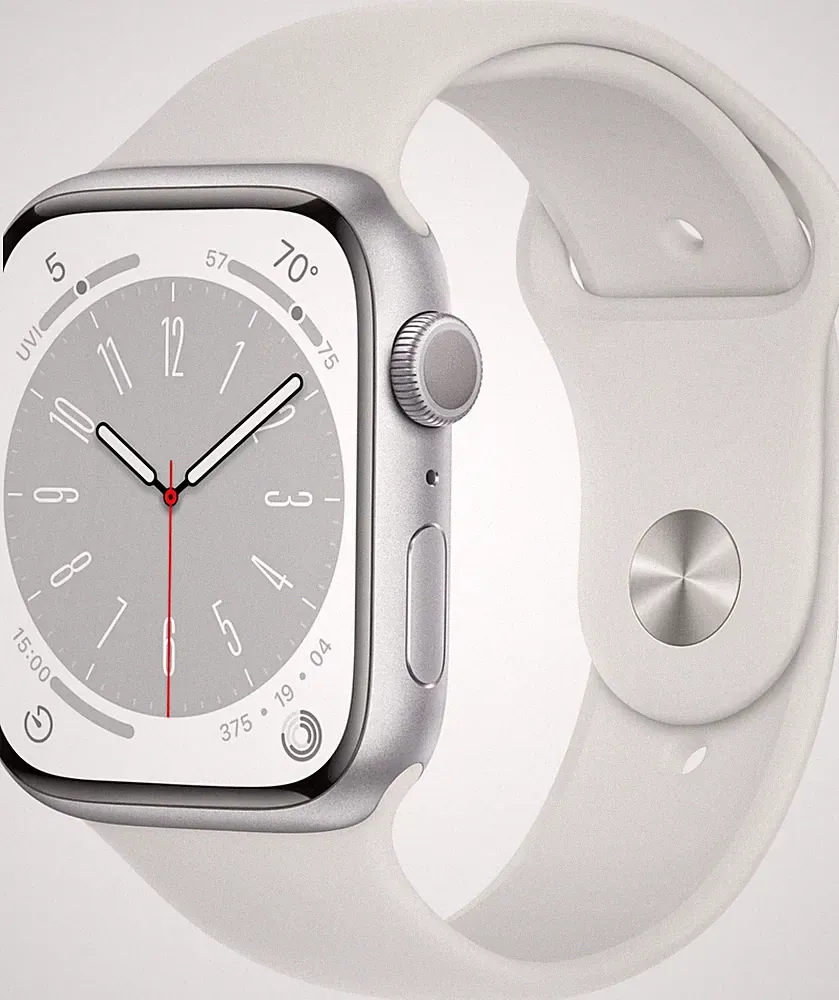 Apple Watch Series 8 GPS 45mm Smartwatch Silber Sportarmband MP6N3FD/A