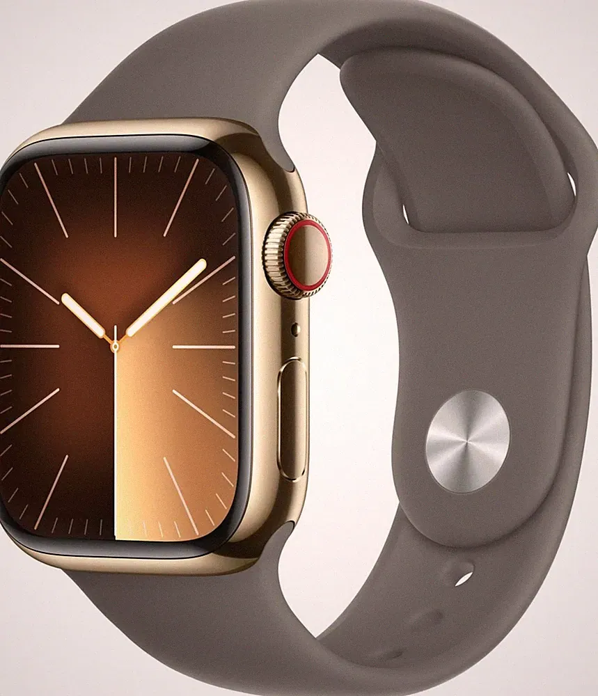 Apple Watch Series 9 GPS Cellular 41mm Edelstahl Smartwatch Gold Sportband Clay
