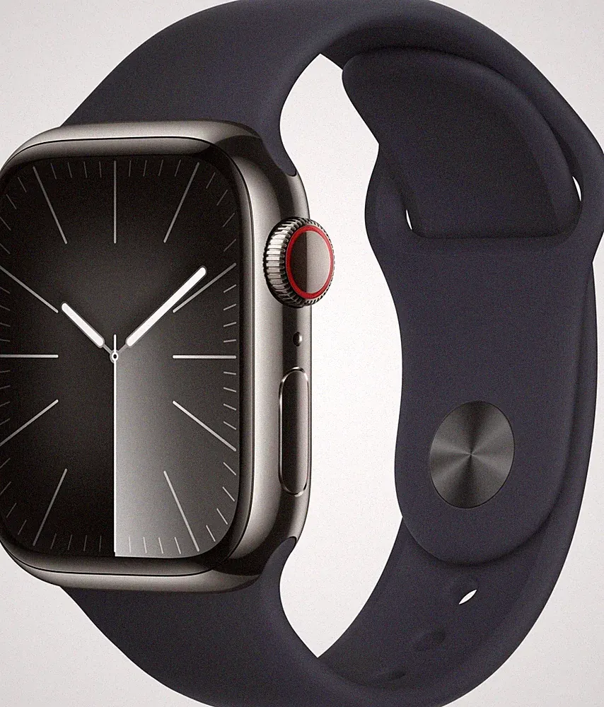 Apple Watch Series 9 GPS Cellular 41mm Edelstahl Smartwatch Grau Sportband Black