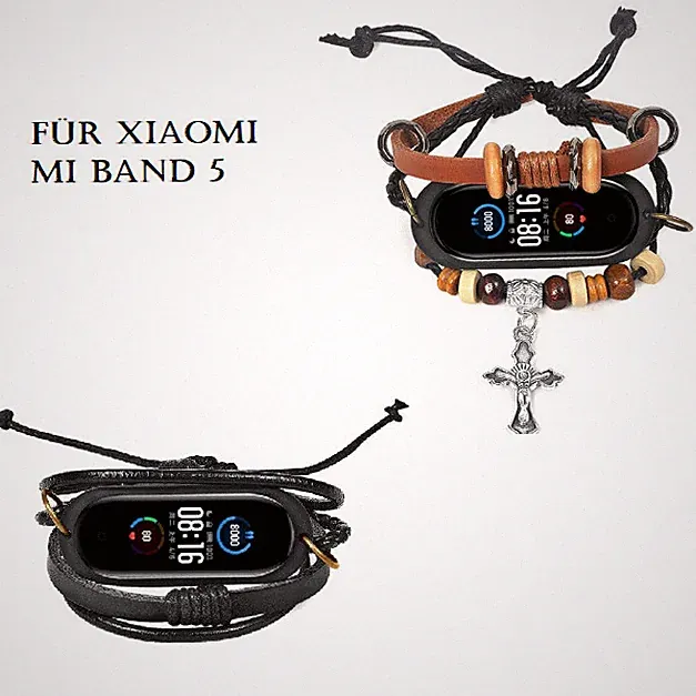 Armband für Xiaomi Mi Band 5/6 Smartwatch Ersatz Leder Retro Kreuz