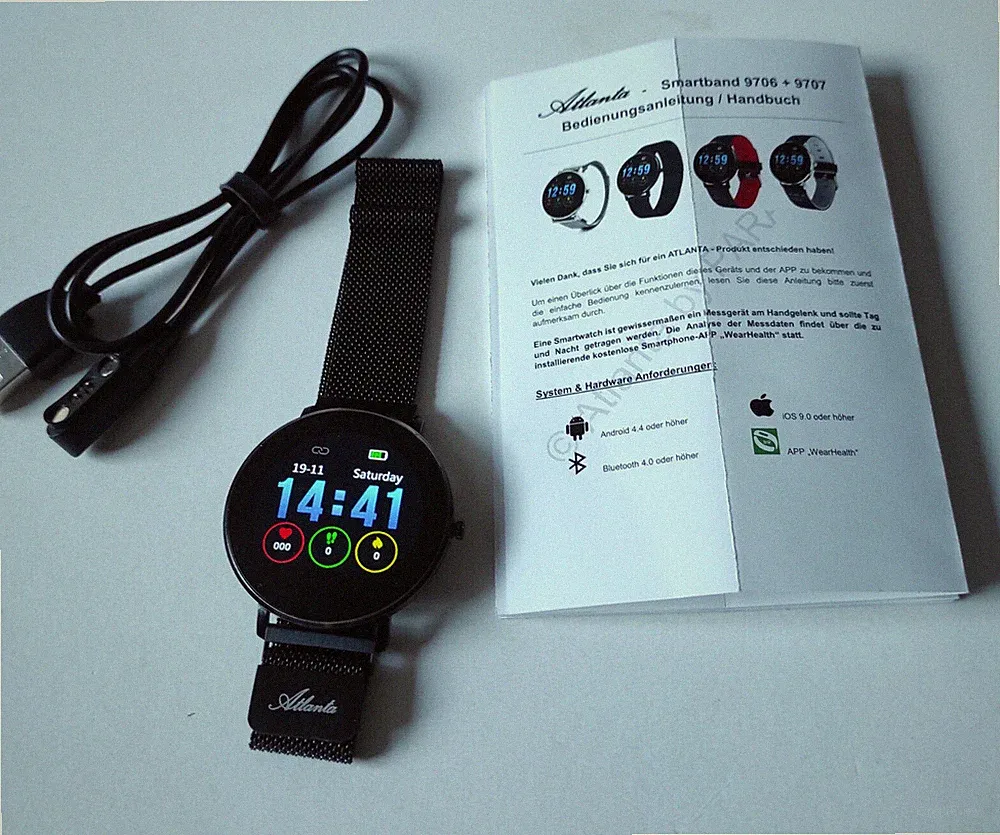 ATLANTA Smartwatch 9706/9 * Puls * Schrittzahl * Blutdruck * Alarm * Stoppuhr
