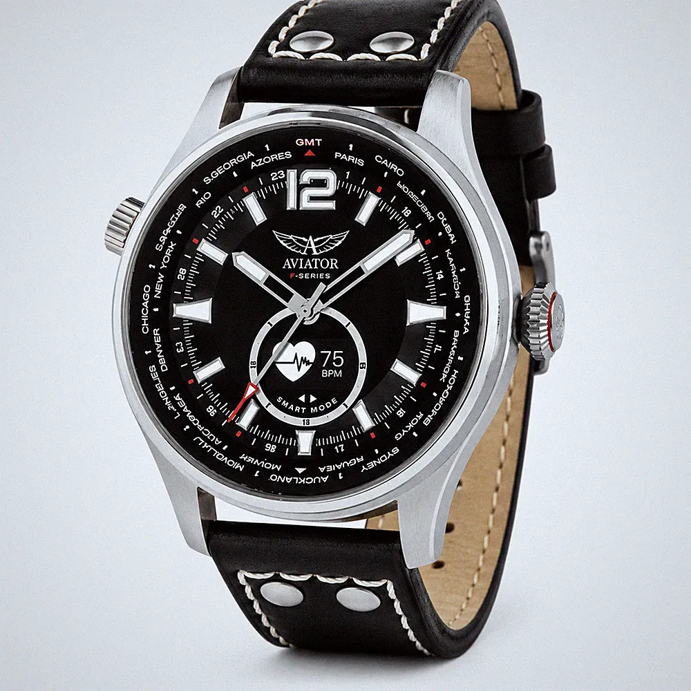 Aviator F-Series Mark 2 Pilot-Smartwatch Armbanduhr Edelstahl 45mm Leder