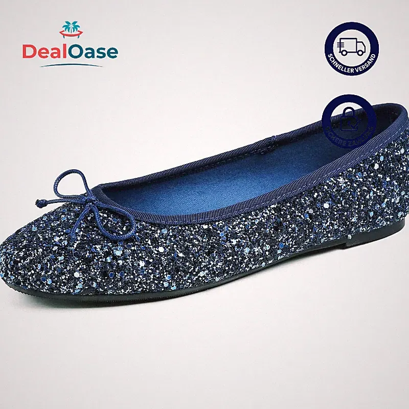 Ballerinas Damen Klassisch Rund Glitzer Profilsohle Schuhe für Alltag
