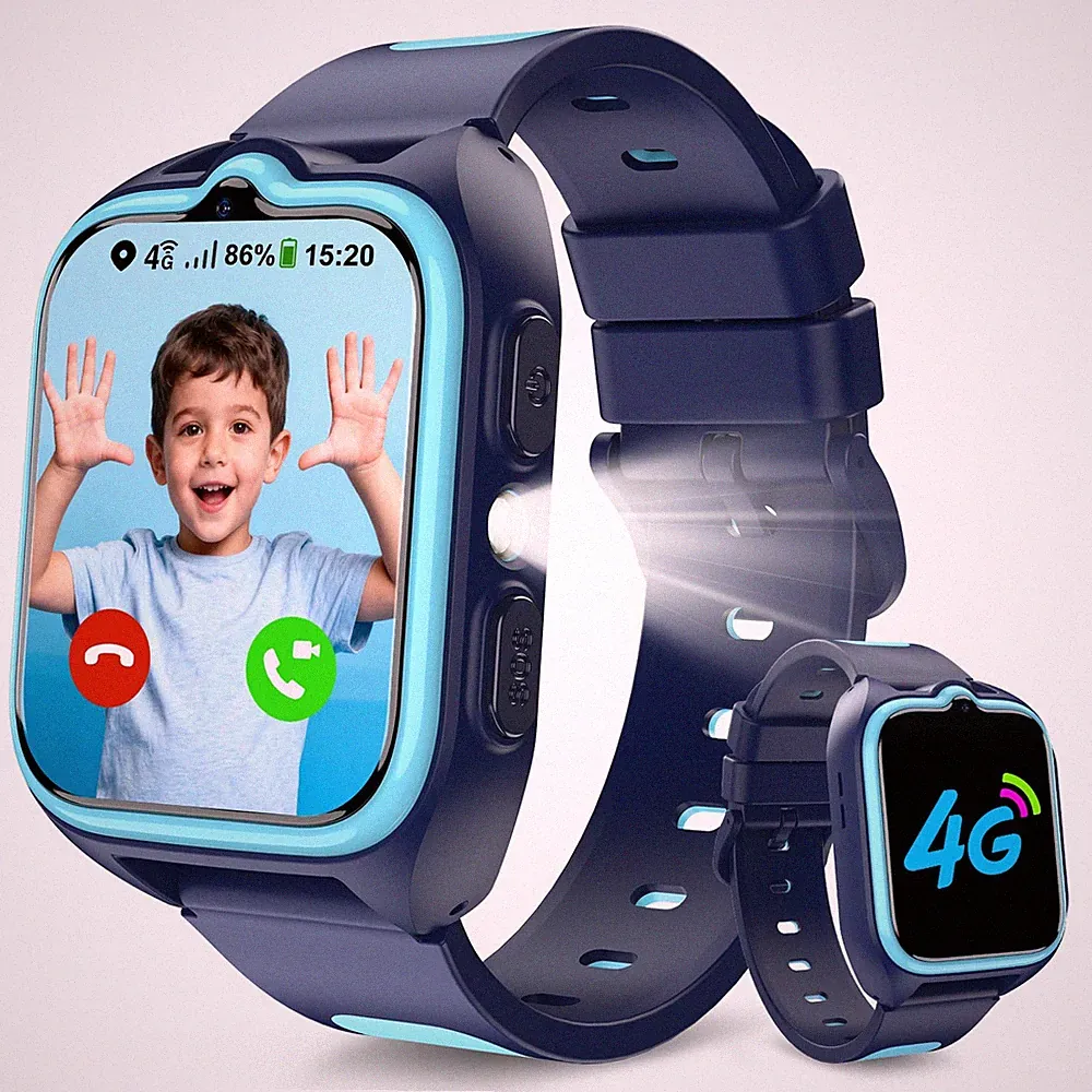 Baolubao 4G Smartwatch für Kinder GPSTracker, SOSNotruf, Chat & Kamera blau