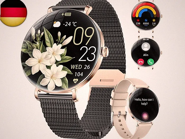 BENYAR SMART Elegante Smartwatch Damen mit Ultra-Dünne Gebogen 1.43" AMOLED