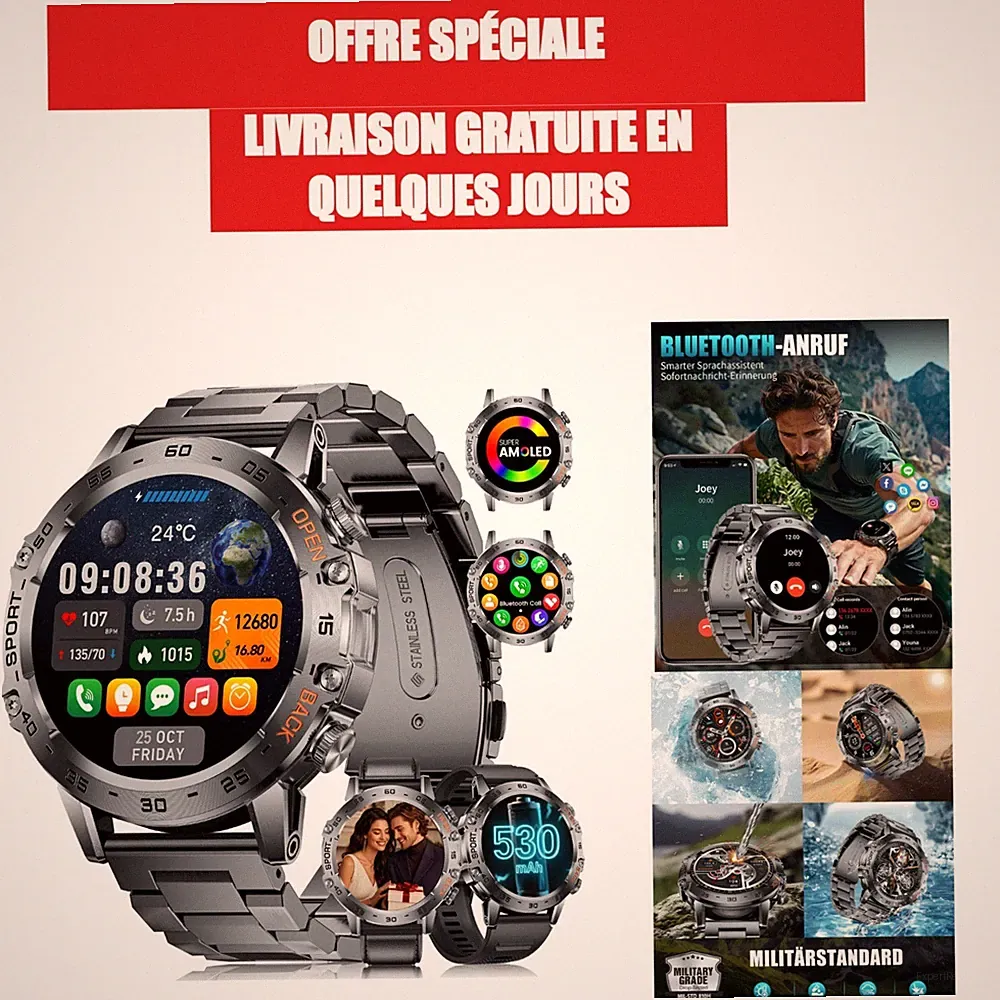 BENYAR SMART Militär Smartwatch Herren, 1.45'' AMOLED, IP68, Bluetooth