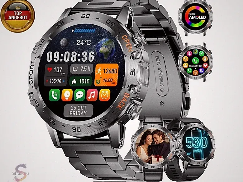 BENYAR SMART Militär Smartwatch Herren, Bluetooth-Anrufe - 3 Armbändern, 1