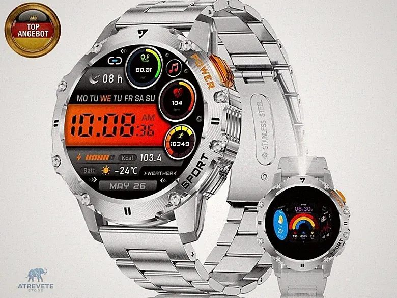 BENYAR SMART Smartwatch Herren mit Taschenlampe für Android iOS 1.43'' Amoled