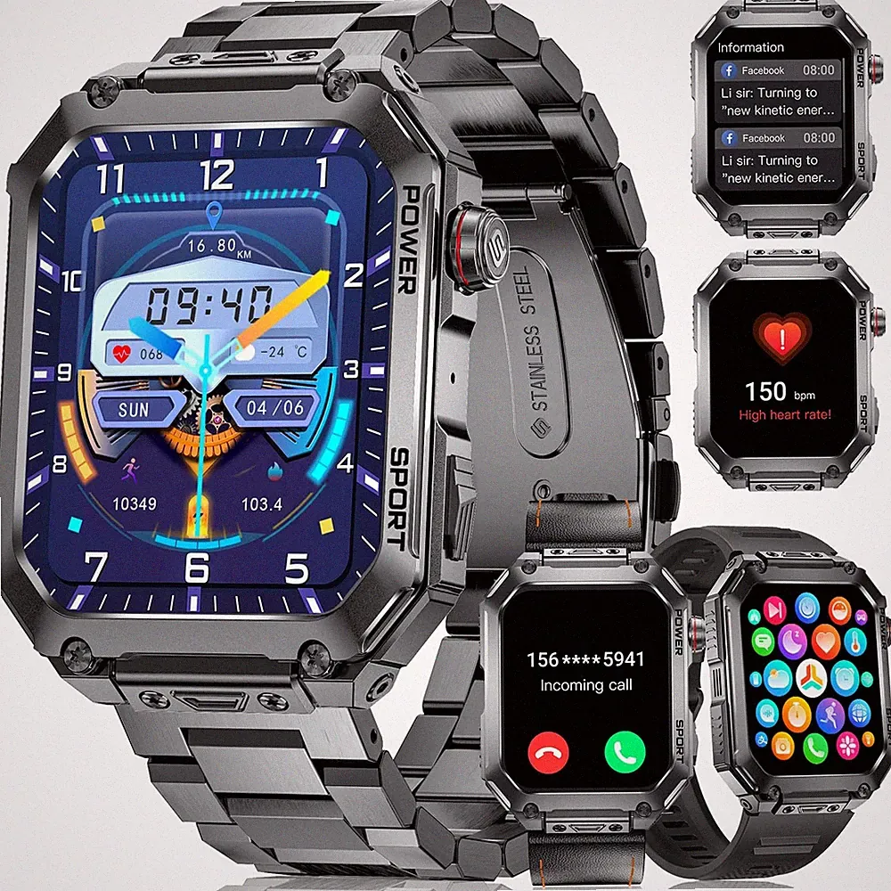 BENYAR Smartwatch Herren Militär,1.91'' Display Akku,Fitnessuhr -3 Armbändern