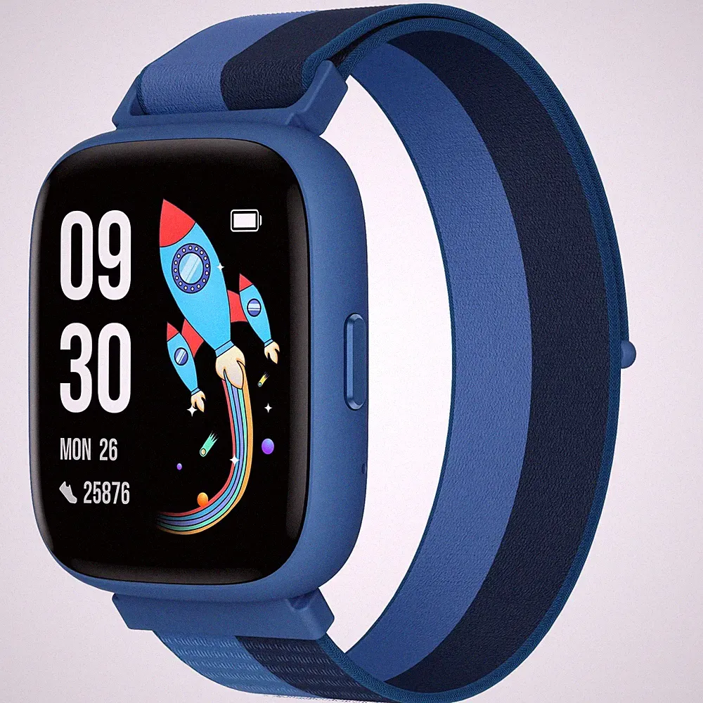 BIGGERFIVE Kinder Smartwatch, 1,8" Fitnessuhr Einzelarmband, Nylonblau