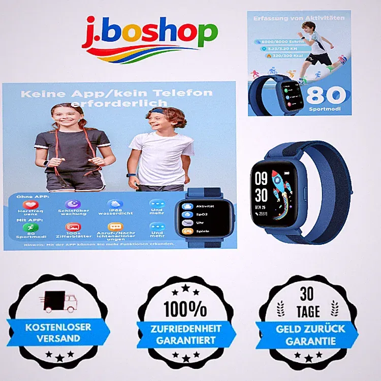 BIGGERFIVE Kinder Smartwatch 1,8 Zoll Fitness Tracker Schrittzähler Pulsmonitor