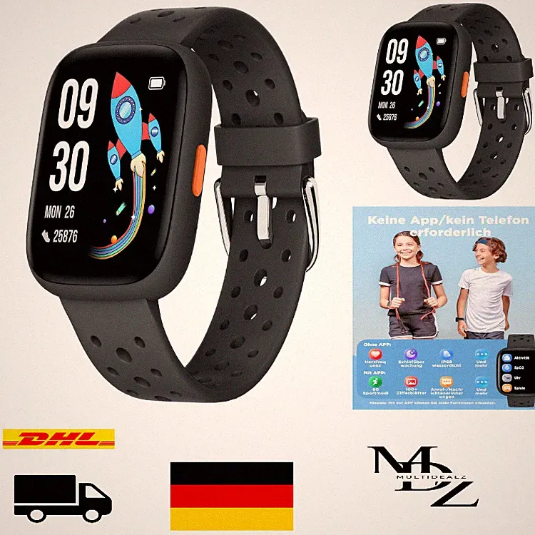 BIGGERFIVE Smartwatch Kinder, 1,8" Fitness Uhr Schrittzähler, 24/7 Puls, Schl...