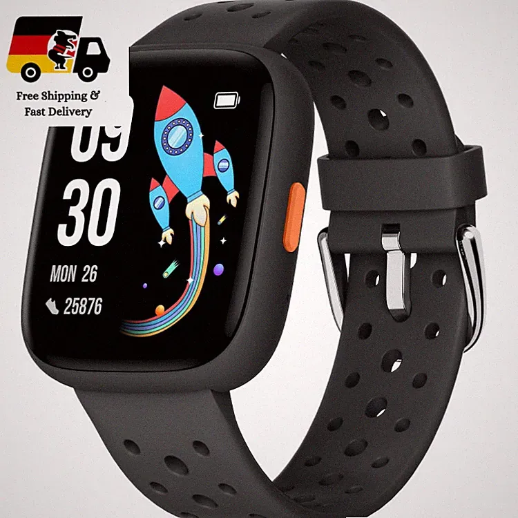 BIGGERFIVE Smartwatch Kinder 1,8" Schwarz mit Herzfrequenz Schlafüberwachung