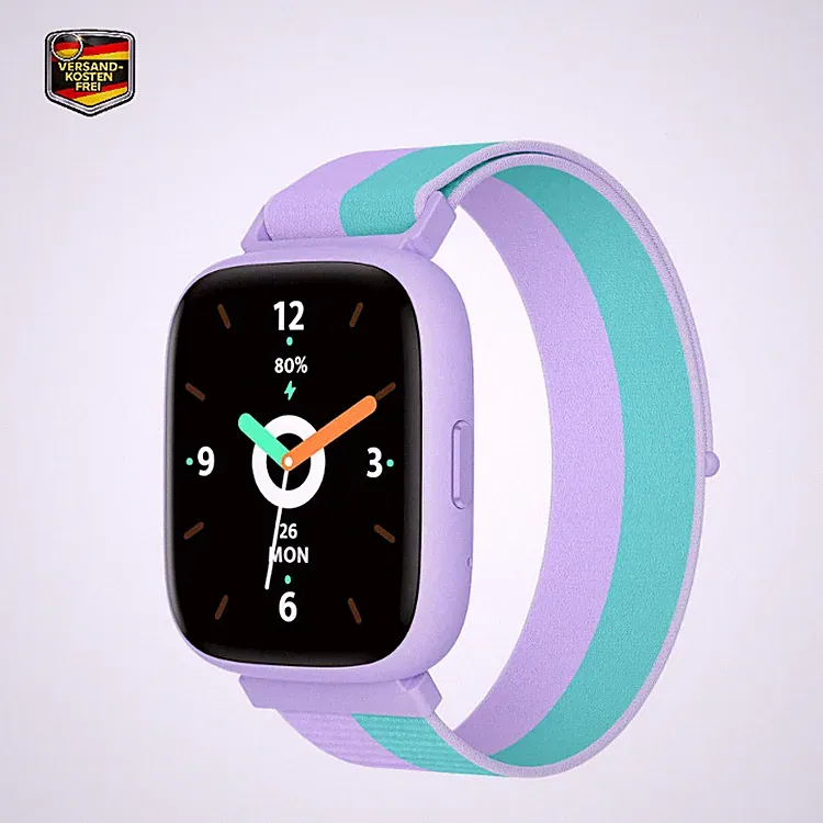 BIGGERFIVE Smartwatch Kinder BW02, 1,8" Touchscreen, Herzfrequenz, Nylonflieder
