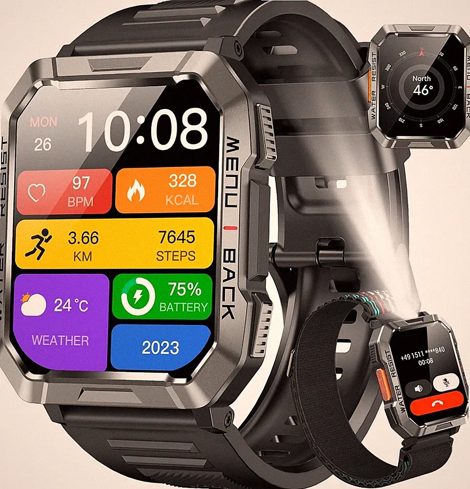 Blackview 900mAh Smartwatch Herren, Fitnessuhr mit Telefonfunktion Kompass Uhr