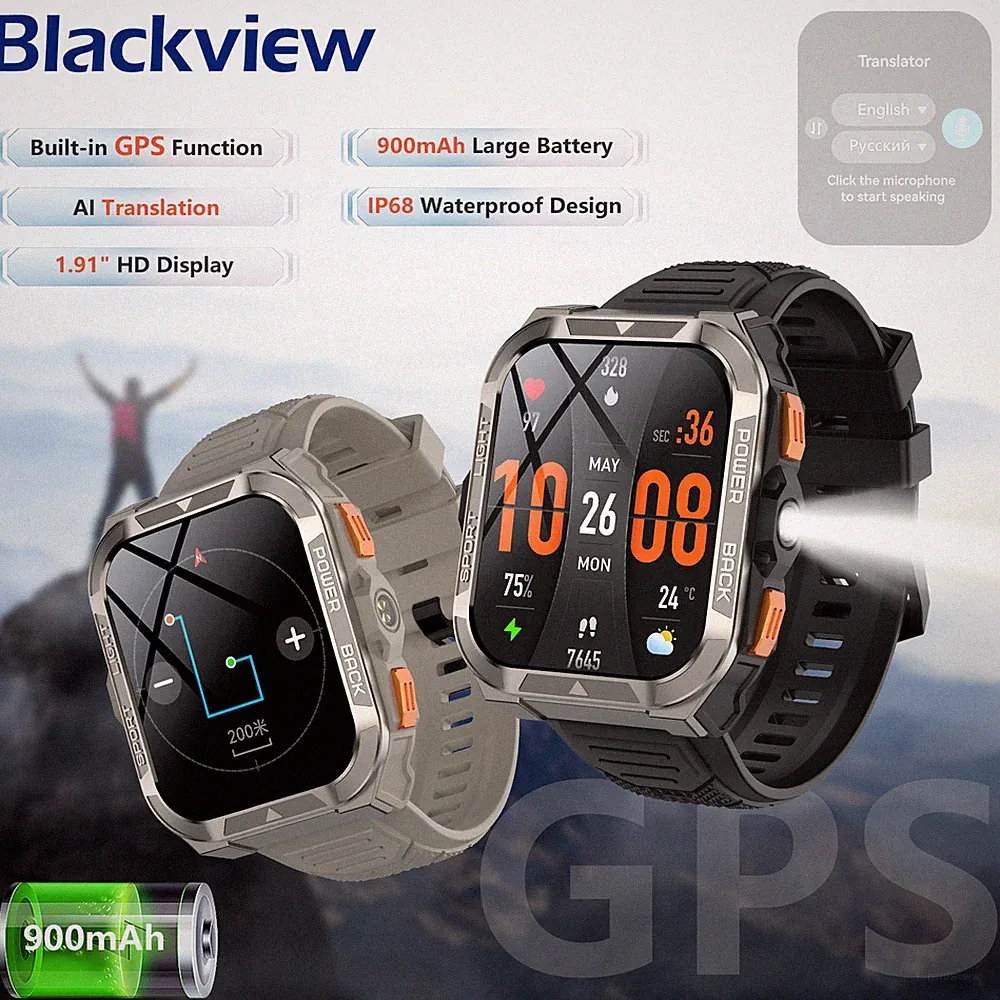 Blackview GPS Smartwatch Herren Militär mit KI-ChatGPT-Übersetzung Kompass Sport