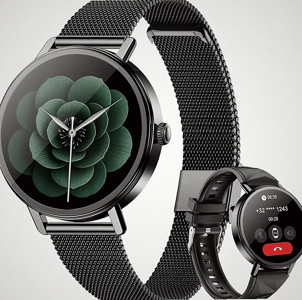 Blackview Smartwatch Damen, 1,26 Zoll Runde Fitnessuhr mit Pulsmesser Schlafmoni