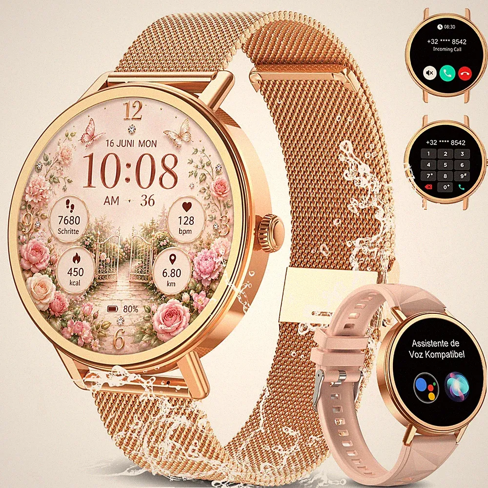 Blackview Smartwatch Damen, 1,26 Zoll Runde Fitnessuhr mit Pulsmesser Schlafmoni