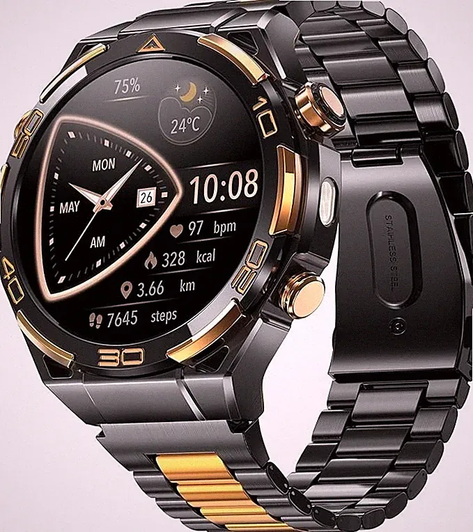 Blackview Smartwatch Herren 14K-Gold-Einlage/GPS/Kompass/Bluetooth-Anrufe/AI DE