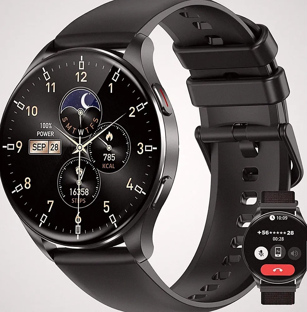 Blackview Smartwatch Herren AMOLED-Bildschirm, Sportuhr 2 Armbänder Android iOS