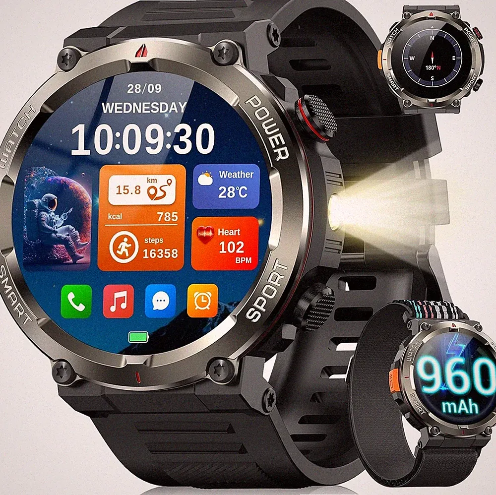 Blackview Smartwatch Herren Beleuchtung Kompass Bluetooth-Anruf für Android/iOS