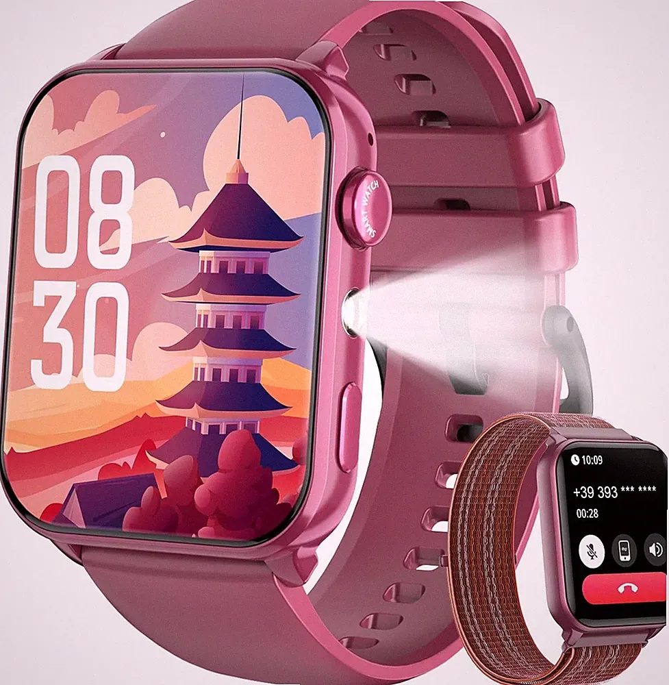 Blackview Smartwatch Herren Damen, Bluetooth-Anrufe/LED-Leuchten/2 Armbänder