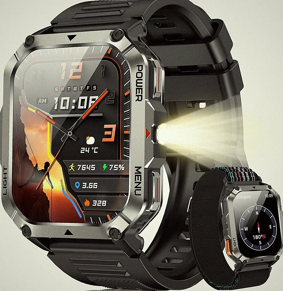 Blackview Smartwatch Herren mit 900mAh, Bluetooth-Anrufe/Kompass/LED-Beleuchtung