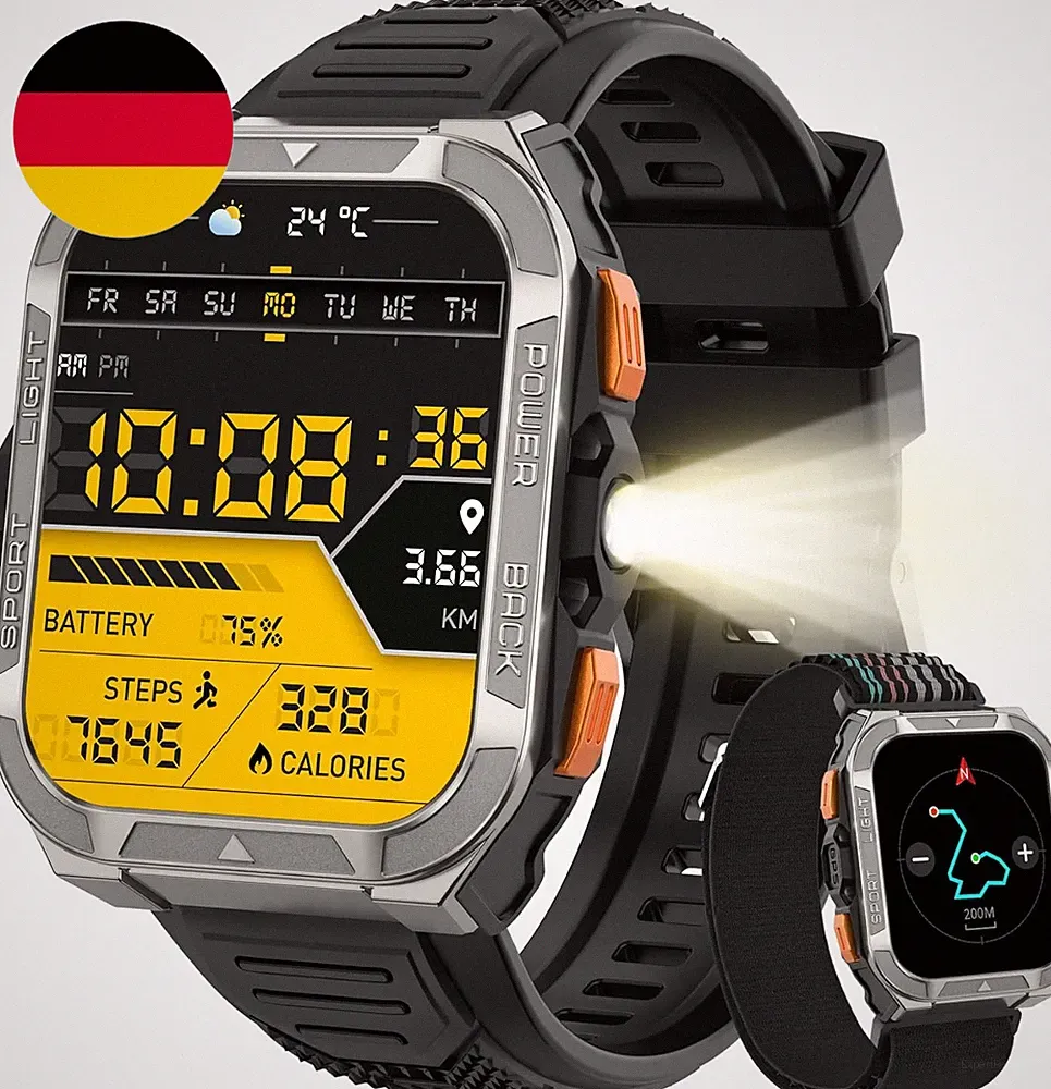Blackview Smartwatch Herren Mit Integriertem GPS & Kompass, Bluetooth-Anrufe, 90