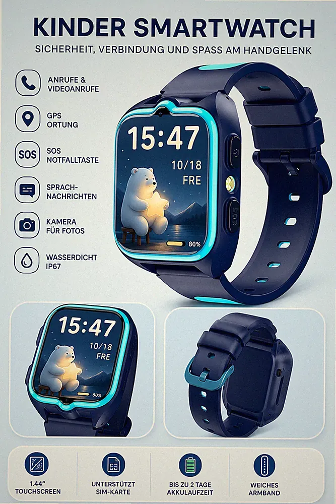 Blackview Z30 – Kinder-Smartwatch mit 1,75″ TFT-Display, GPS+LBS+WiFi-Ortung
