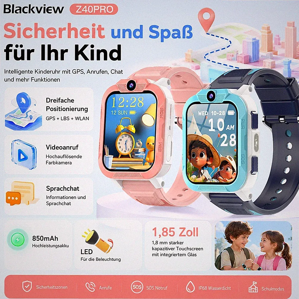 Blackview Z40 Pro 4G Kinder Smartwatch Telefon Videoanruf SOS Notruf Armbanduhr