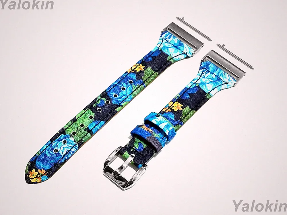 Blaue Rosen Slim Lederband Gürtel Für Garmin Venu X1 Fitness Smartwatch -A24B22