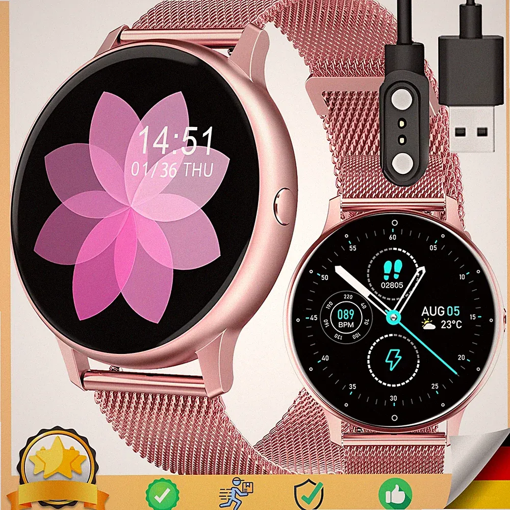 Bluetooth Smartwatch Fitness Pulsuhr Herzfrequenz Tracker Watch Sport Damen Reto